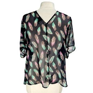 TRACIEL Sheer Tunic Blouse Women Size L V-Neck 3/4 Dolman Sleeve No camisole 68P